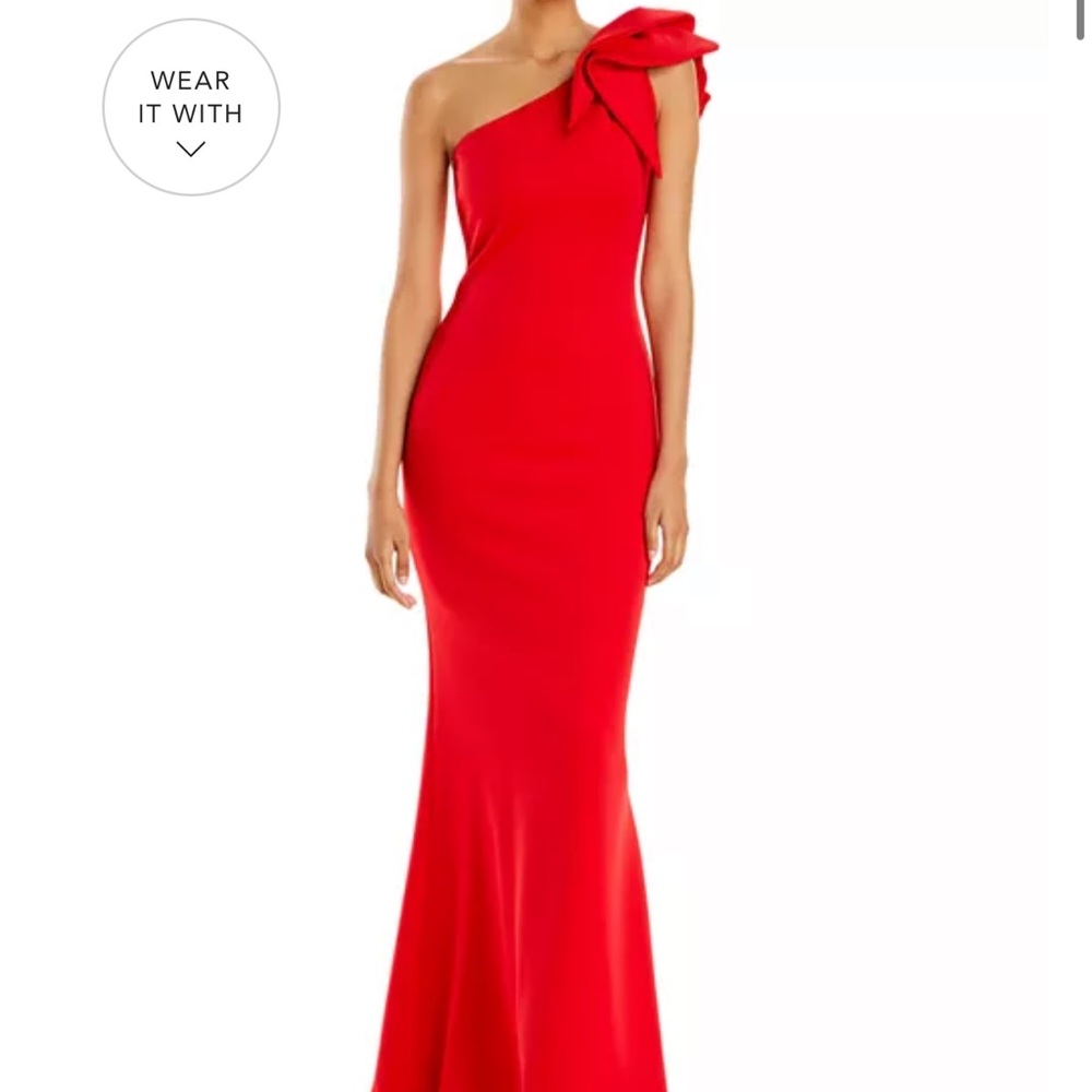 One-shoulder red scuba gown